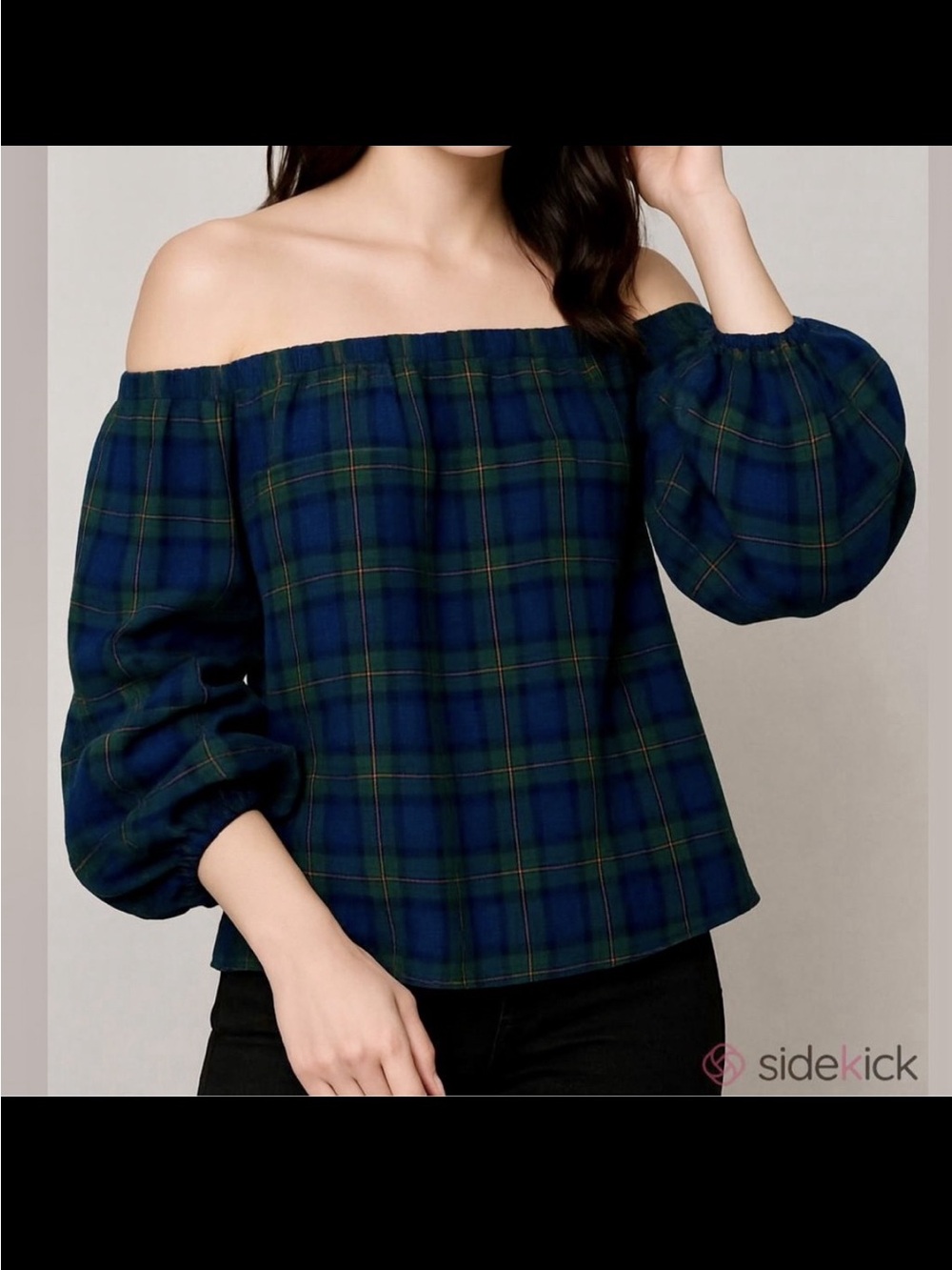 Greyson off-the-shoulder plaid top w/puff balloon sleeves Women’s sz small | xx1